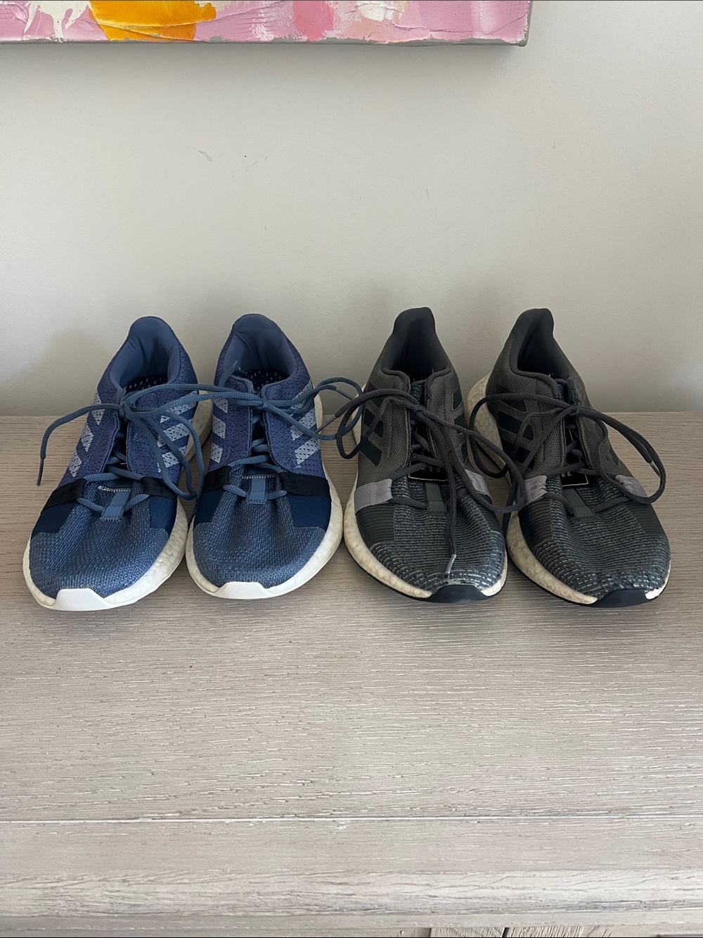 Men’s adidas Boost Athletic Sneakers two pairs blue and grey both 9.5